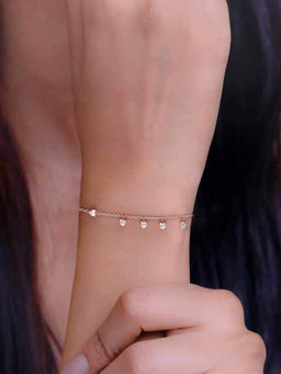 Kai Jewel - Sterling Silver Rose Gold Sparkling Heart Solitaire Charm Bracelet