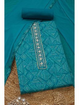 Soch - Womens Turquoise Blue Jam Cotton Bandhani Printed Unstitch Dress Material