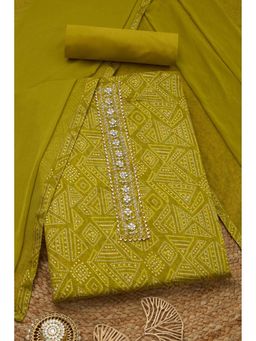 Soch - Womens Light Green Jam Cotton Bandhani Printed Unstiched Dress Material