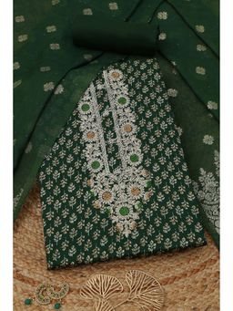 Soch - Womens Green Jam Cotton Floral Printed Unstitch Dress Material with Zari