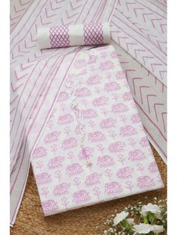 Soch - Womens White Cotton Ethnic Motifs Unstitch Dress Material with Beads