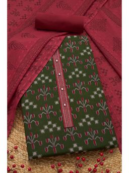 Soch - Womens Olive Cotton Ethnic Motifs Unstiched Dress Material