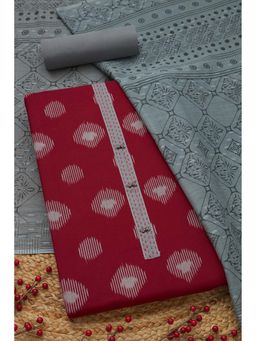 Soch - Womens Maroon Cotton Woven Design Unstiched Dress Material