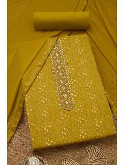 Soch - Womens Mustard Jam Cotton Abstract Printed Unstitch Dress Material with Faux Mirror