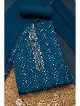 Soch - Womens Teal Jam Cotton Abstract Printed Unstiched Dress Material with Faux Mirror