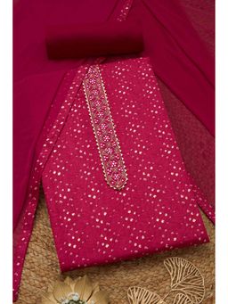 Soch - Womens Fuchsia Jam Cotton Abstract Printed Unstitch Dress Material with Faux Mirror