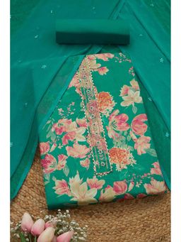 Soch - Womens Turquoise Jam Cotton Floral Printed Unstitch Dress Material With Cutdana