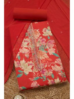 Soch - Womens Coral Jam Cotton Floral Printed Unstiched Dress Material With Cutdana