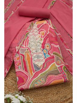 Soch - Womens Pink Cotton Abstract Printed Unstiched Dress Material With Lace