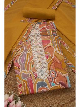 Soch - Womens Mustard Cotton Abstract Printed Unstiched Dress Material With Lace