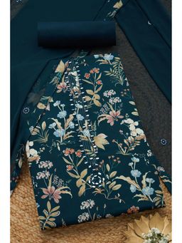 Soch - Womens Teal Jam Cotton Floral Printed Unstiched Dress Material With Mirror Work