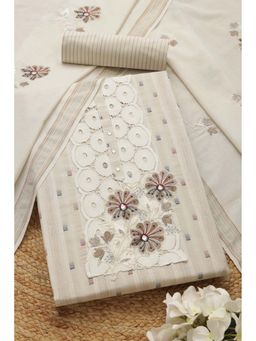 Soch - Womens Off White Cotton Woven Design Unstiched Dress Material with Thread Work