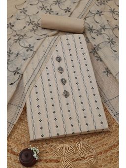Soch - Womens Beige Cotton Woven Design Unstitch Dress Material with Thread Work
