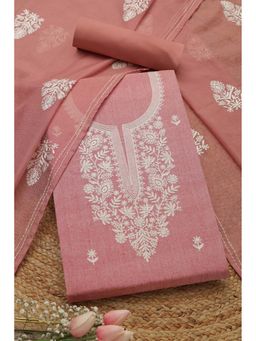 Soch - Womens Blush Pink Cotton Embroidered Unstiched Dress Material with Thread Work