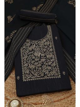 Soch - Womens Black Cotton Embroidered Unstitch Dress Material with Sequins
