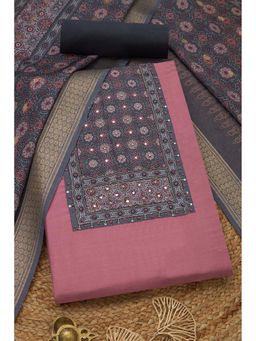 Soch - Womens Blush Pink Vatican Silk Ethnic Motifs Unstiched Dress Material