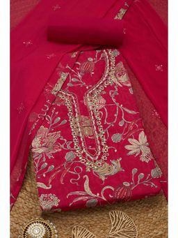 Soch - Womens Fuchsia Jam Cotton Floral Printed Unstitch Dress Material With Cutdana