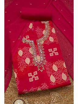 Soch - Womens Fuchsia Modal Silk Botanical Printed Unstitch Dress Material