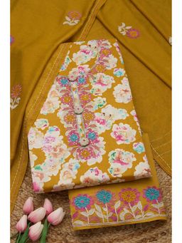 Soch - Womens Mustard Jam Cotton Floral Printed Unstiched Dress Material With Thread Work