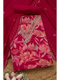 Soch - Womens Fuchsia Modal Silk Floral Printed Unstiched Dress Material With Pearl