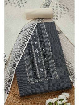 Soch - Womens Black Cotton Woven Design Unstiched Dress Material