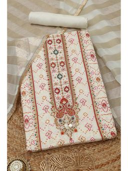 Soch - Womens Cream Russian Silk Bandhani Printed Unstiched Dress Material