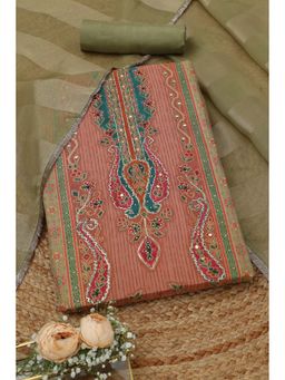 Soch - Womens Olive Tissue Shimmer Ethnic Motifs Unstiched Dress Material with Faux Mirror