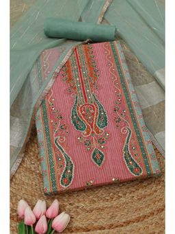 Soch - Womens Turquoise Blue Tissue Shimmer Ethnic Motifs Unstiched Dress Material