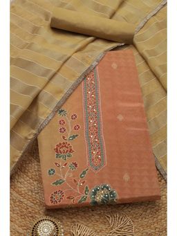 Soch - Womens Beige Tissue Shimmer Floral Printed Unstitch Dress Material with Zari