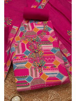 Soch - Womens Fuchsia Rayon Geometric Printed Unstitch Dress Material With Thread Work