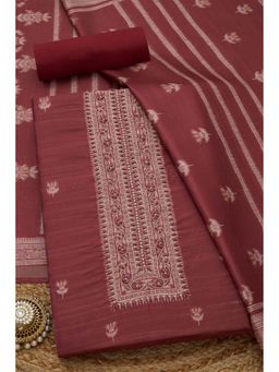 Soch - Womens Maroon Art Tussar Floral Printed Unstiched Dress Material With Pearl