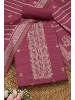 Soch - Womens Onion Pink Art Tussar Floral Printed Unstiched Dress Material With Pearl