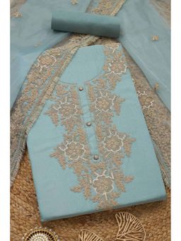 Soch - Womens Powder Blue Organza Shimmer Embroidered Unstiched Dress Material With Sequins