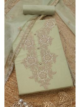 Soch - Womens Sap Green Organza Shimmer Embroidered Unstiched Dress Material With Sequins