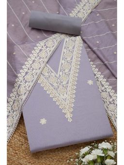 Soch - Womens Lavender Chanderi Embroidered Unstiched Dress Material With Thread Work
