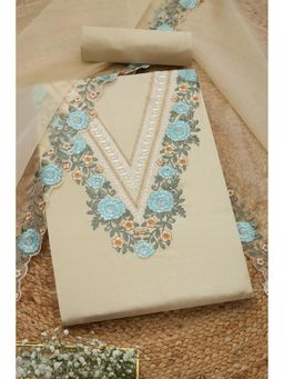 Soch - Womens Cream Tissue Shimmer Striped Unstiched Dress Material With Thread Work