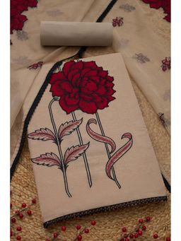 Soch - Womens Beige Organza Embroidered Unstiched Dress Material With Thread Work