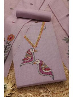 Soch - Womens Lavender Chanderi Woven Design Unstiched Dress Material with Thread Work