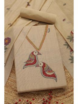 Soch - Womens Beige Chanderi Woven Design Unstiched Dress Material with Thread Work