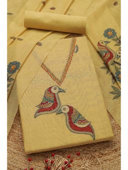 Soch - Womens Light Yellow Chanderi Woven Design Unstiched Dress Material with Thread Work