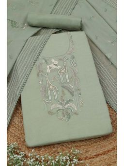 Soch - Womens Sap Green Mul Chanderi Embroidered Unstitch Dress Material