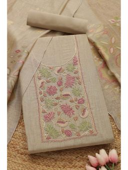 Soch - Womens Beige Chanderi Embellished Unstiched Dress Material with Thread Work