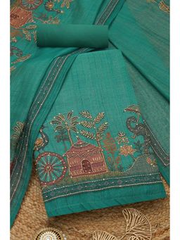 Soch - Womens Turquoise Blue Linen Shimmer Embroidered Unstitch Dress Material