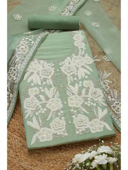 Soch - Womens Sap Green Tissue Shimmer Embroidered Unstiched Dress Material