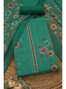 Soch - Womens Green Linen Shimmer Floral Printed Unstiched Dress Material