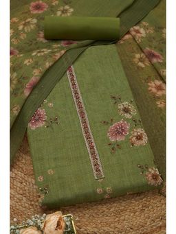 Soch - Womens Green Linen Shimmer Floral Printed Unstitch Dress Material