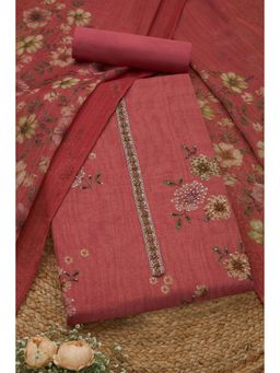 Soch - Womens Blush Pink Linen Shimmer Floral Printed Unstiched Dress Material