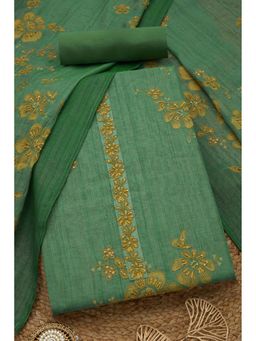 Soch - Womens Sap Green Linen Shimmer Embroidered Unstiched Dress Material With Thread Work