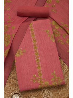 Soch - Womens Pink Linen Shimmer Embroidered Unstiched Dress Material With Thread Work