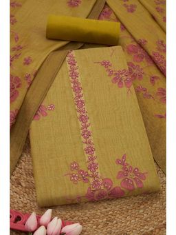 Soch - Womens Mustard Linen Shimmer Embroidered Unstitch Dress Material With Thread Work